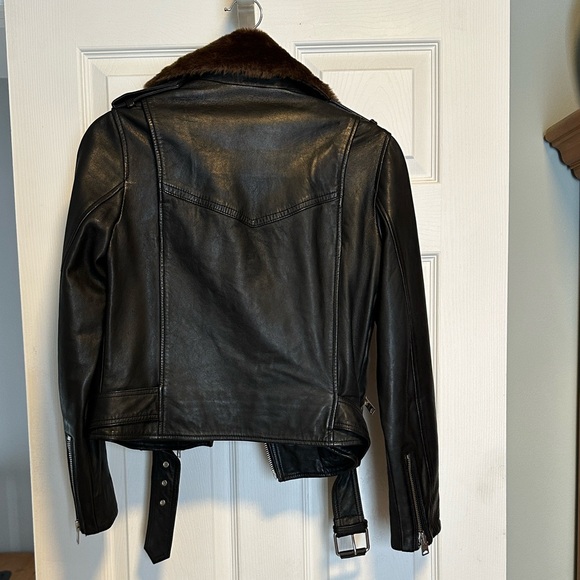 ALLSAINTS Rigby Lux Faux-Fur Trim Leather Biker Jacket - Picture 2 of 4